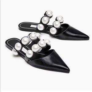ZARA | Flat Mules with Pearl Beads